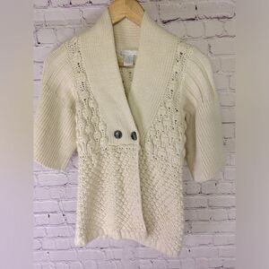 Design History Ivory Mixed Popcorn Stitch Short Bell Sleeves Knit Cardigan XS